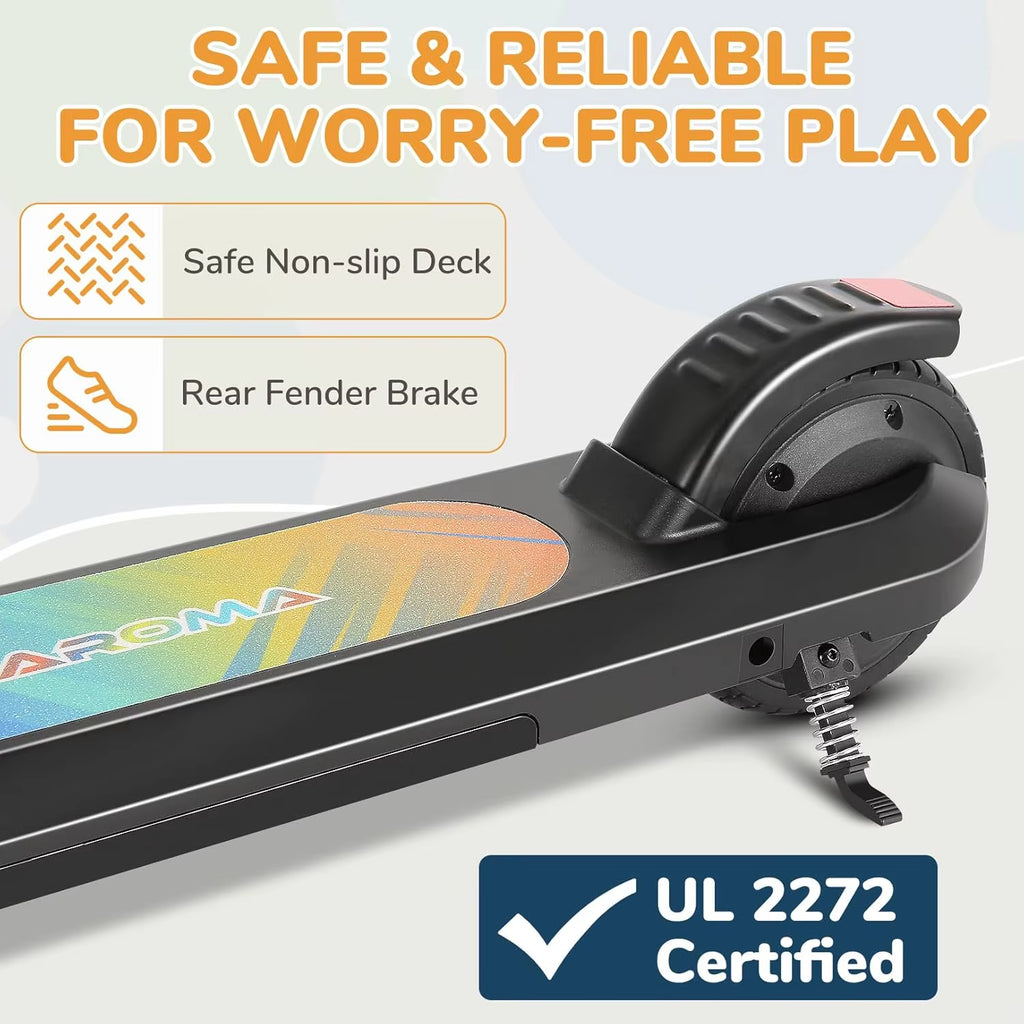 Electric Scooter for Kids Ages 6-14,120W Motor,Colorful Light,Adjustable Height&Speed,Foldable Scooter,Ul 1 Year Warranty