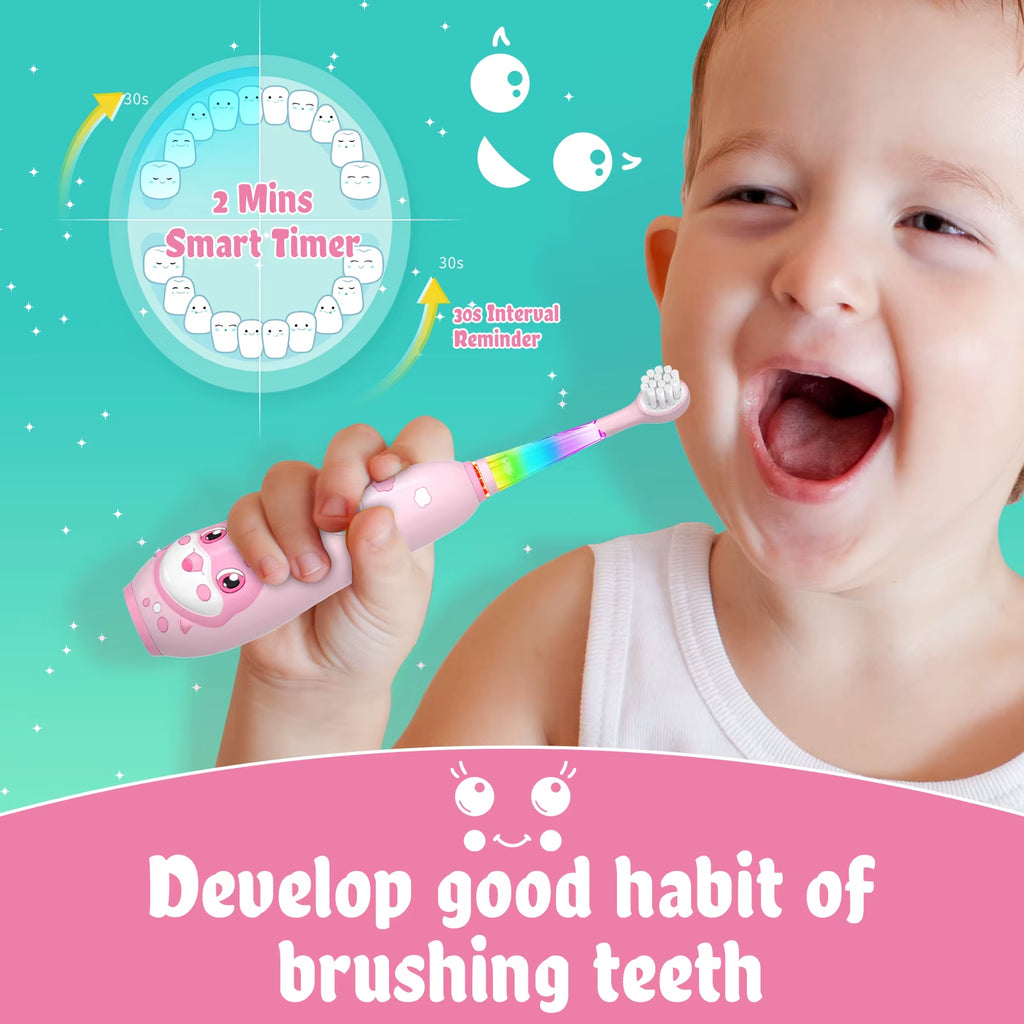 Kids Electric Toothbrush Child Dolphin Colorful Observing LED 2 Mins Smart Timer IPX7 Waterproof Teeth Cleaning