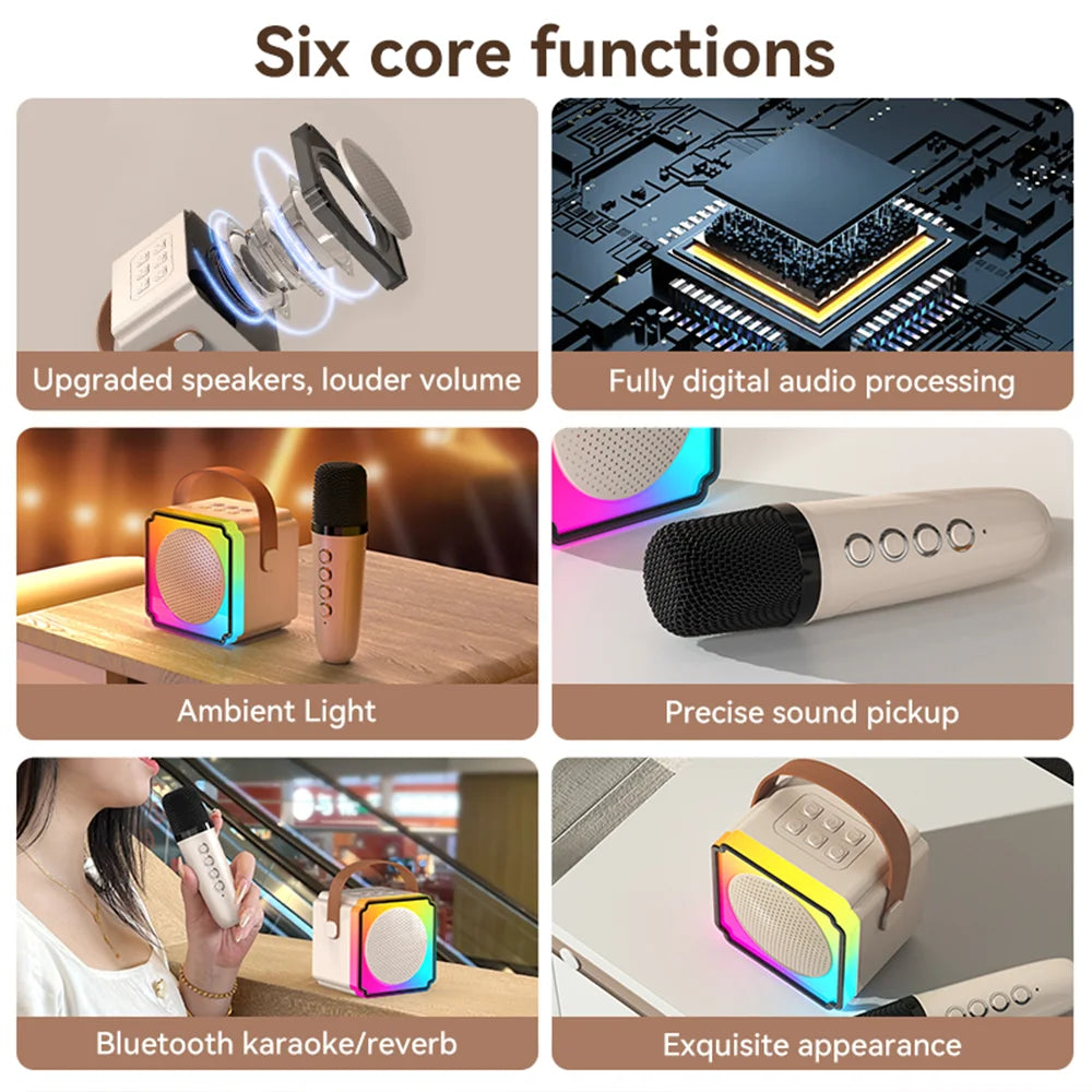 Karaoke Machine for Kids Portable Bluetooth Speaker with Wireless Microphones Birthday Family Party Gifts for Girls Boys Toys