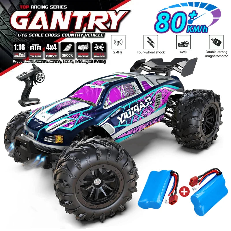 1:16 80Km/H Brushless RC Drift Car with LED Lights  Electric High Speed Racing Remote Control Monster Truck for Kids Adults
