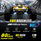 1:16 80Km/H Brushless RC Drift Car with LED Lights  Electric High Speed Racing Remote Control Monster Truck for Kids Adults