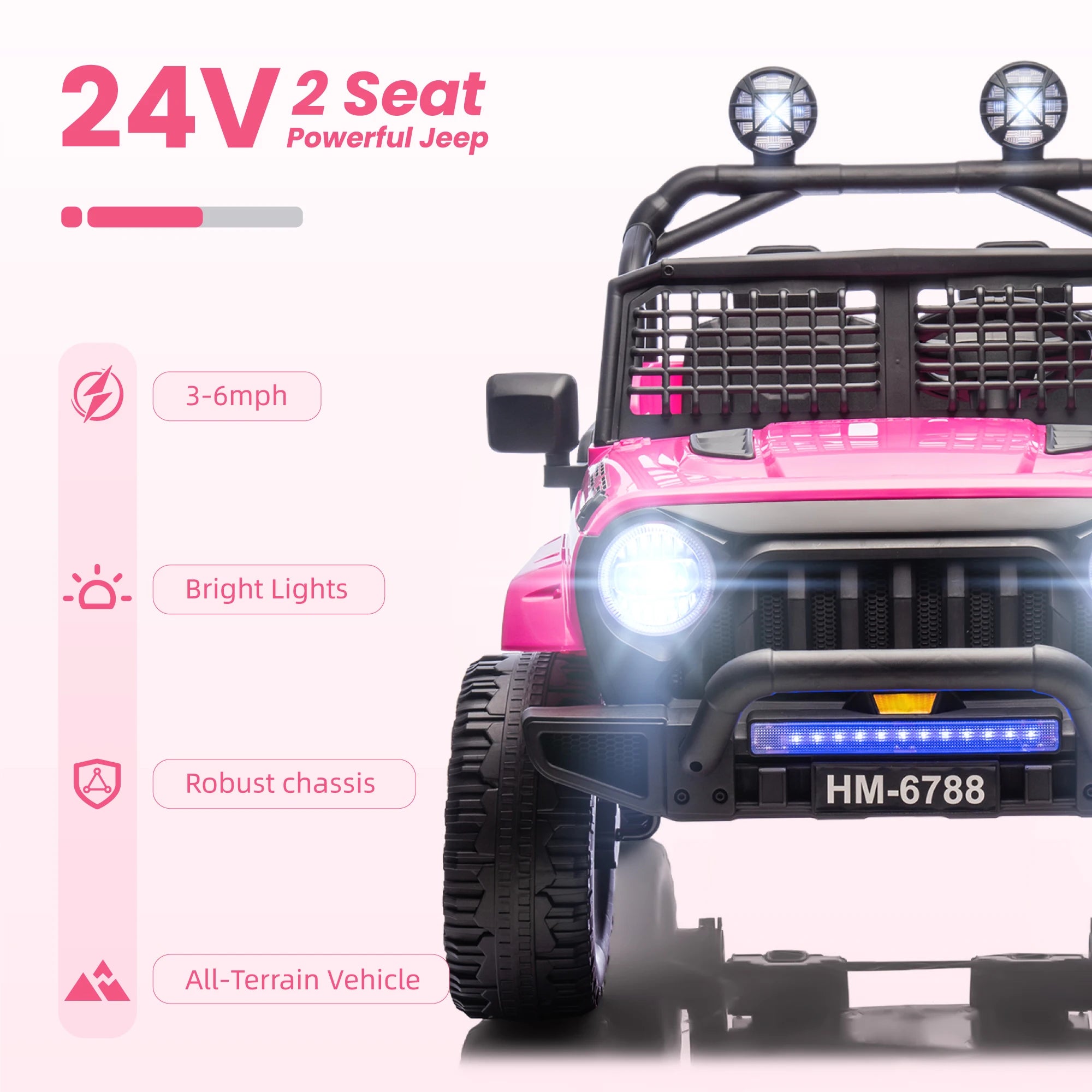 24V Two Seater Electric Car for Kids, Ride on Car with Remote Control, with 3 Speeds Adjustable, LED Headlight, Bluetooth, Music