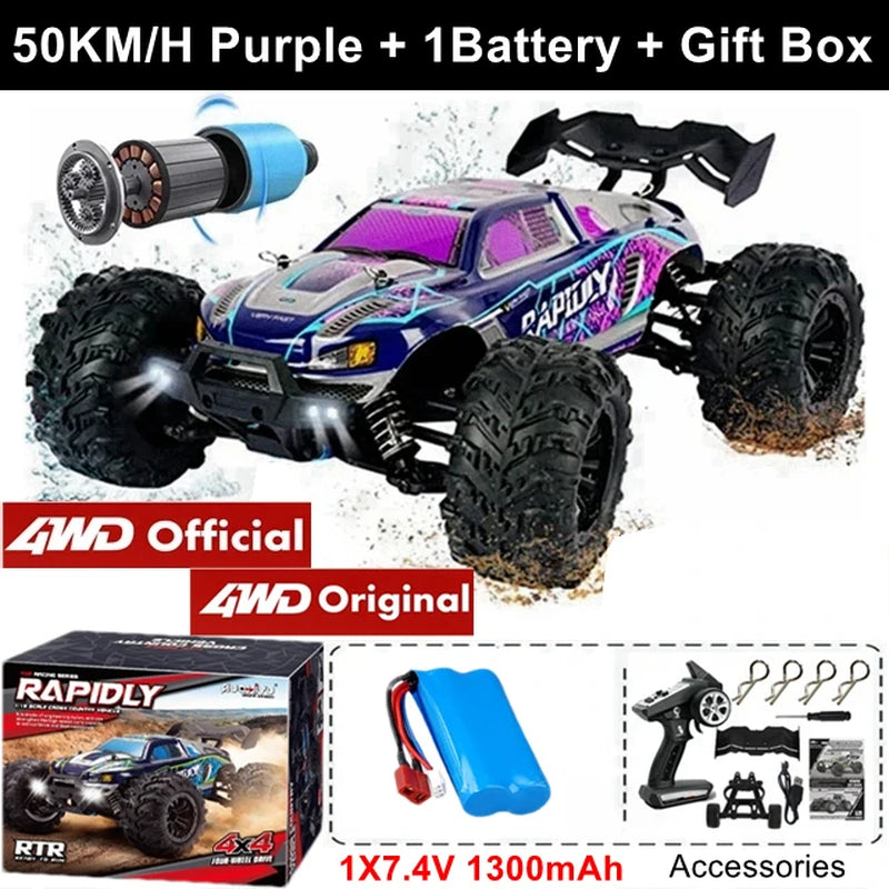 1:16 80Km/H Brushless RC Drift Car with LED Lights  Electric High Speed Racing Remote Control Monster Truck for Kids Adults