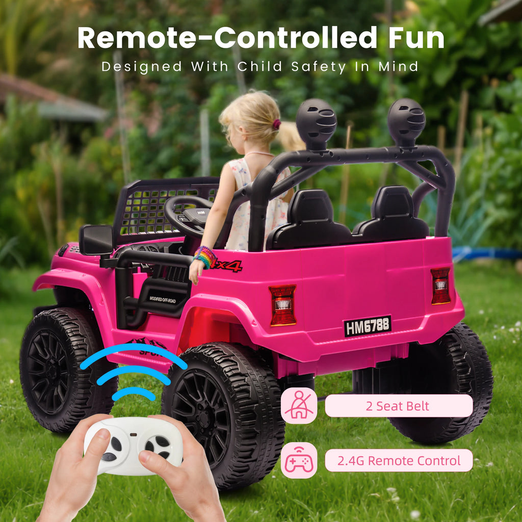 24V Two Seater Electric Car for Kids, Ride on Car with Remote Control, with 3 Speeds Adjustable, LED Headlight, Bluetooth, Music