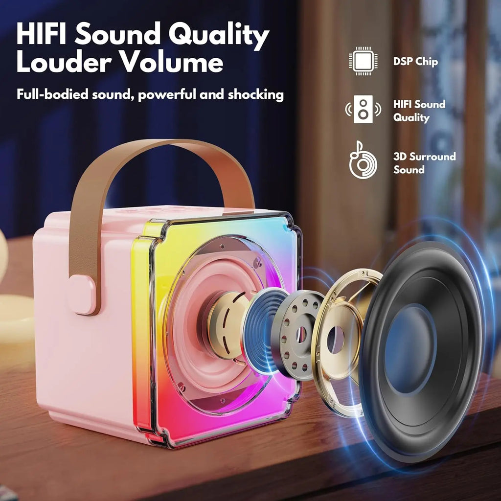 Karaoke Machine for Kids Portable Bluetooth Speaker with Wireless Microphones Birthday Family Party Gifts for Girls Boys Toys