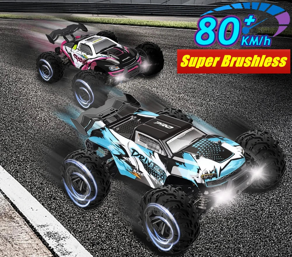 1:16 80Km/H Brushless RC Drift Car with LED Lights  Electric High Speed Racing Remote Control Monster Truck for Kids Adults
