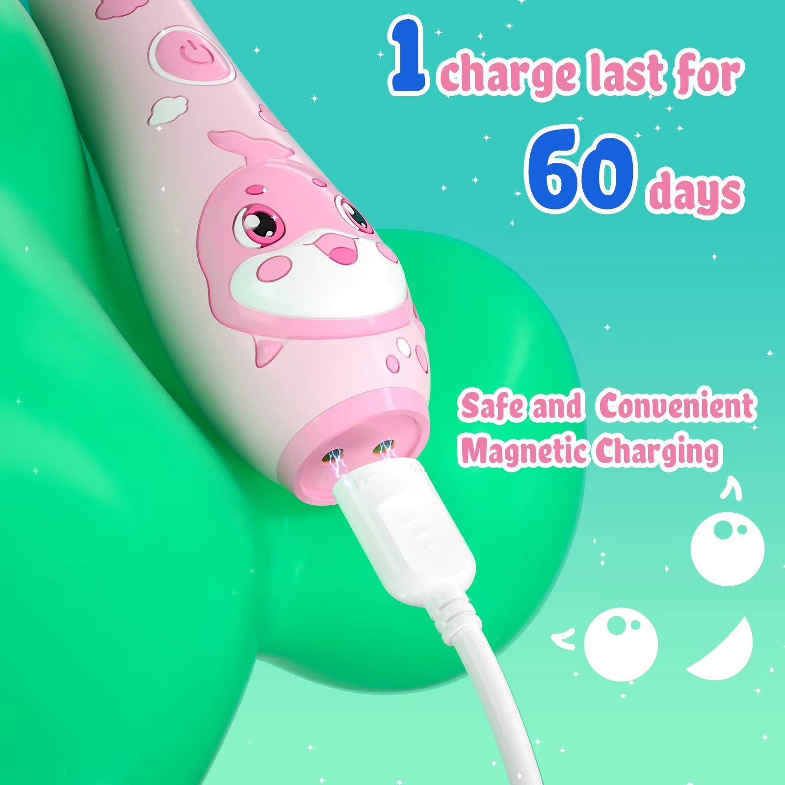 Kids Electric Toothbrush Child Dolphin Colorful Observing LED 2 Mins Smart Timer IPX7 Waterproof Teeth Cleaning