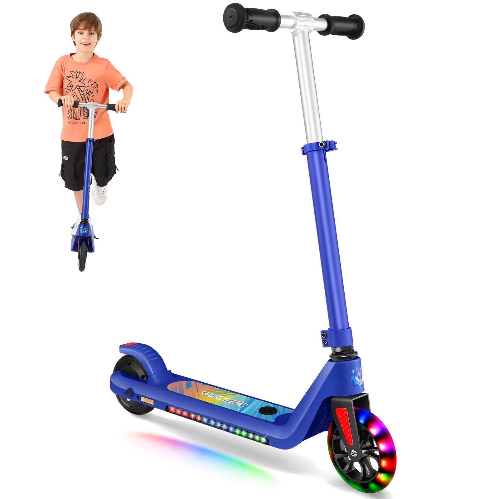 Electric Scooter for Kids Ages 6-12,120W Motor,10 MPH Max Speed & 7 Miles,Colorful Lights,Adjustable Height & Speed,Led