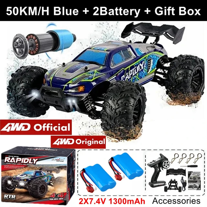 1:16 80Km/H Brushless RC Drift Car with LED Lights  Electric High Speed Racing Remote Control Monster Truck for Kids Adults