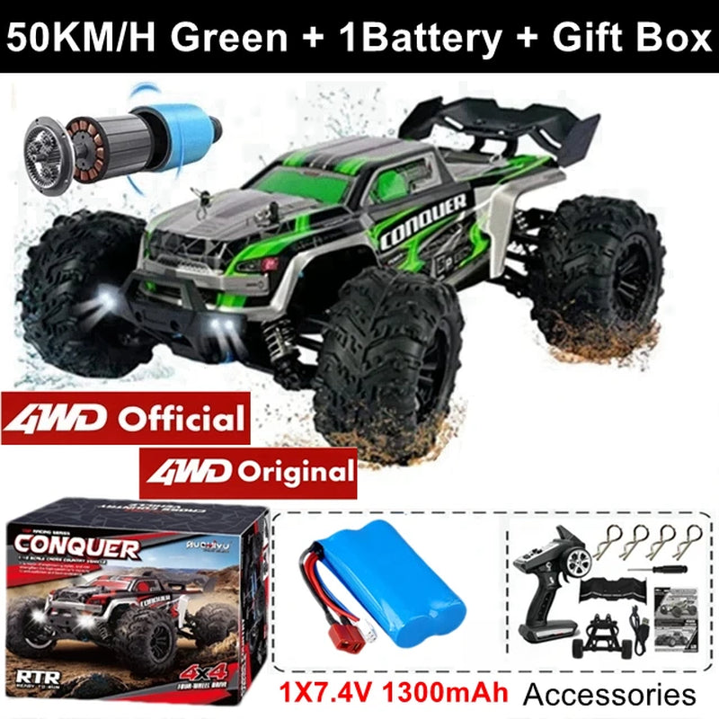 1:16 80Km/H Brushless RC Drift Car with LED Lights  Electric High Speed Racing Remote Control Monster Truck for Kids Adults