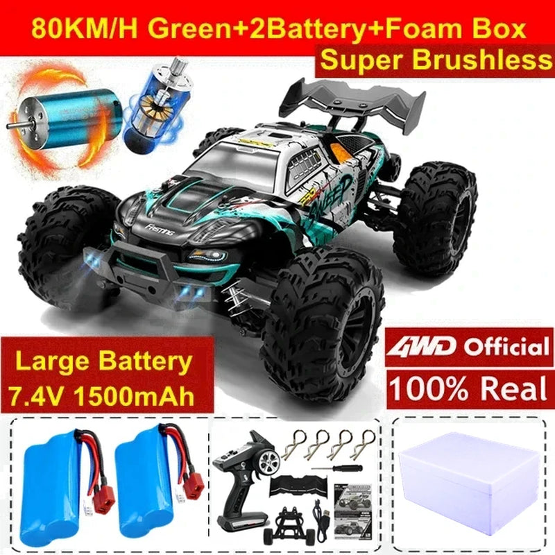 1:16 80Km/H Brushless RC Drift Car with LED Lights  Electric High Speed Racing Remote Control Monster Truck for Kids Adults