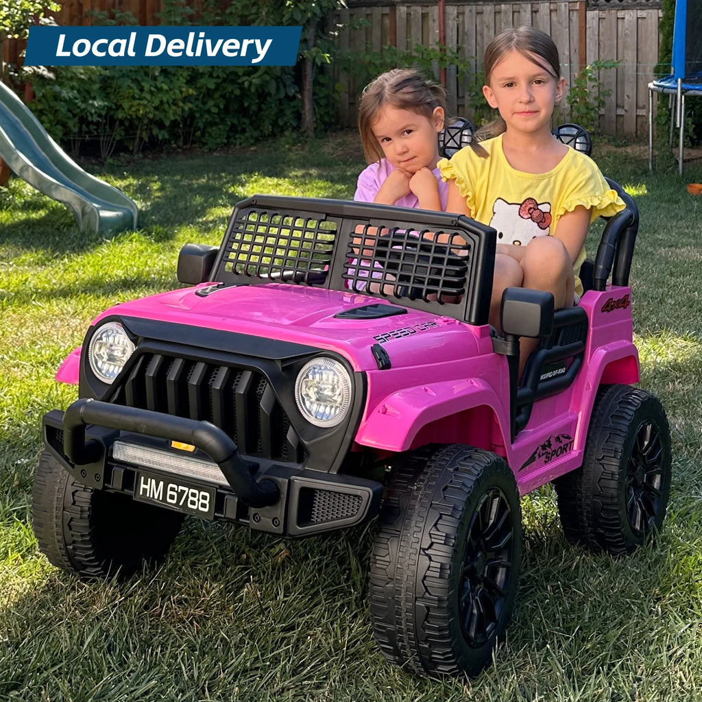 24V Two Seater Electric Car for Kids, Ride on Car with Remote Control, with 3 Speeds Adjustable, LED Headlight, Bluetooth, Music