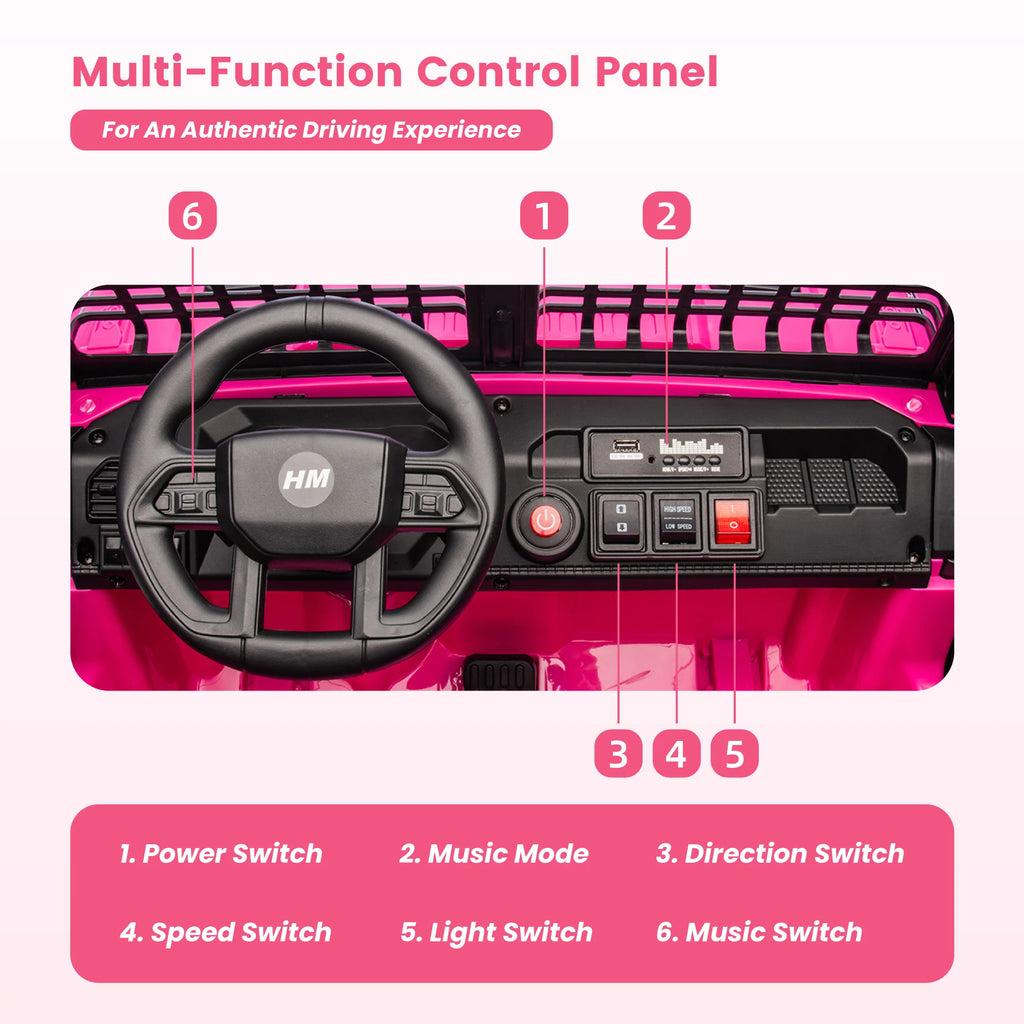 24V Two Seater Electric Car for Kids, Ride on Car with Remote Control, with 3 Speeds Adjustable, LED Headlight, Bluetooth, Music
