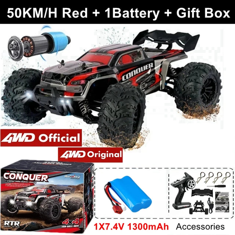 1:16 80Km/H Brushless RC Drift Car with LED Lights  Electric High Speed Racing Remote Control Monster Truck for Kids Adults