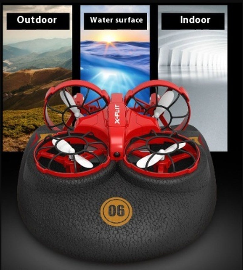 RC Boat Water Land and Air Four-Axis Hovercraft Three-In-One Multi-Function Toy One-Button Tumbling Mini Drone