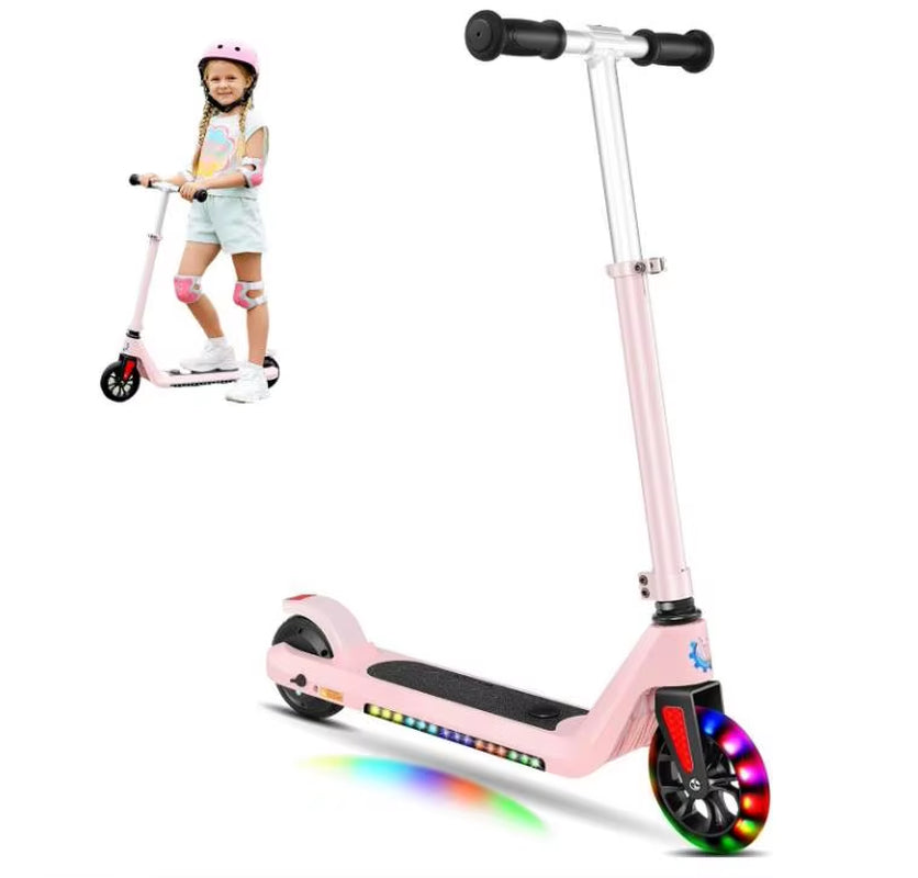 Electric Scooter for Kids Ages 6-12,120W Motor,10 MPH Max Speed & 7 Miles,Colorful Lights,Adjustable Height & Speed,Led