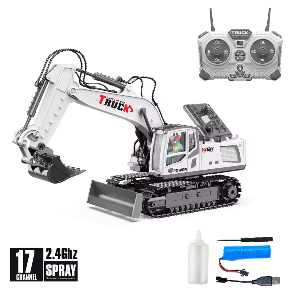 1/18 RC Spray Excavator Truck Alloy 17CH Engineering Vehicle Sound Lighting 680 Degree Rotation Car Kids Toys Boy Birthday Gift