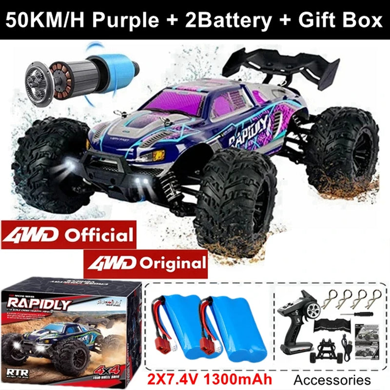 1:16 80Km/H Brushless RC Drift Car with LED Lights  Electric High Speed Racing Remote Control Monster Truck for Kids Adults
