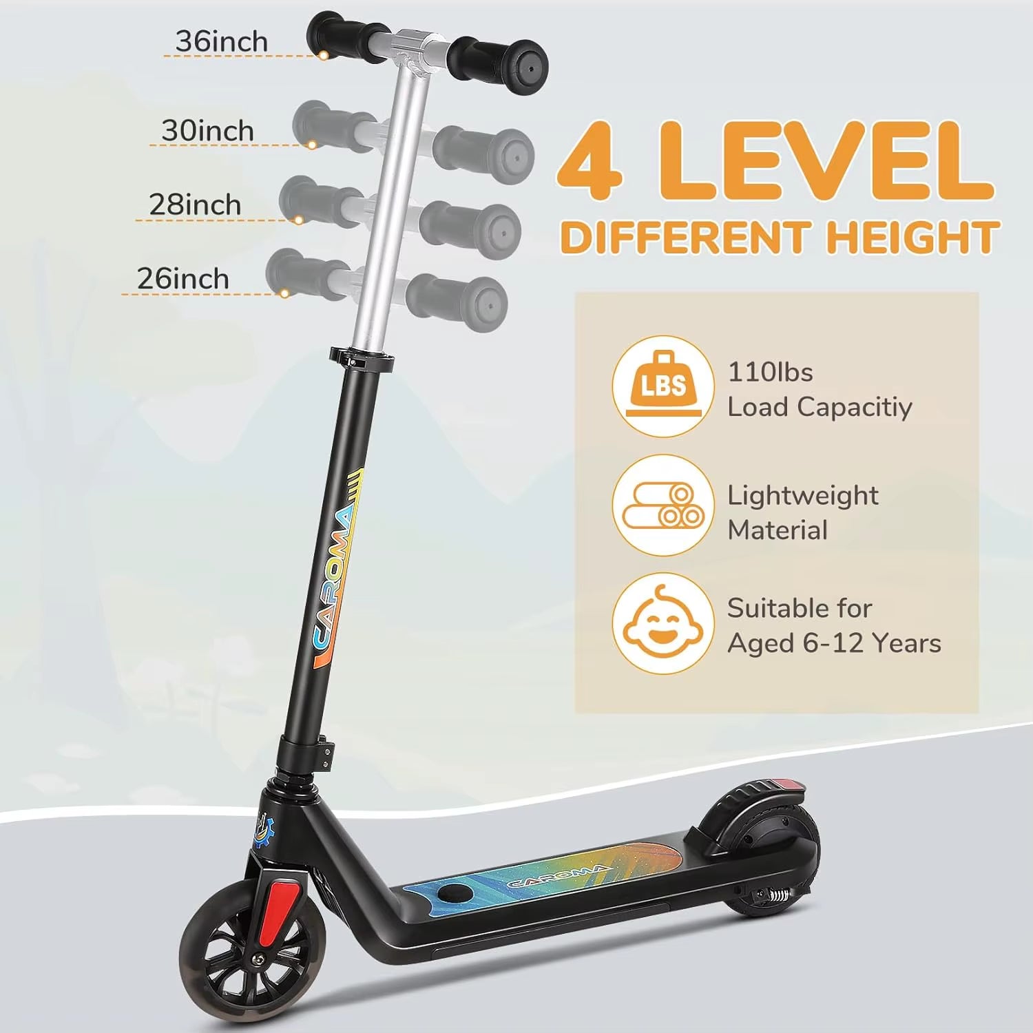 Electric Scooter for Kids Ages 6-14,120W Motor,Colorful Light,Adjustable Height&Speed,Foldable Scooter,Ul 1 Year Warranty