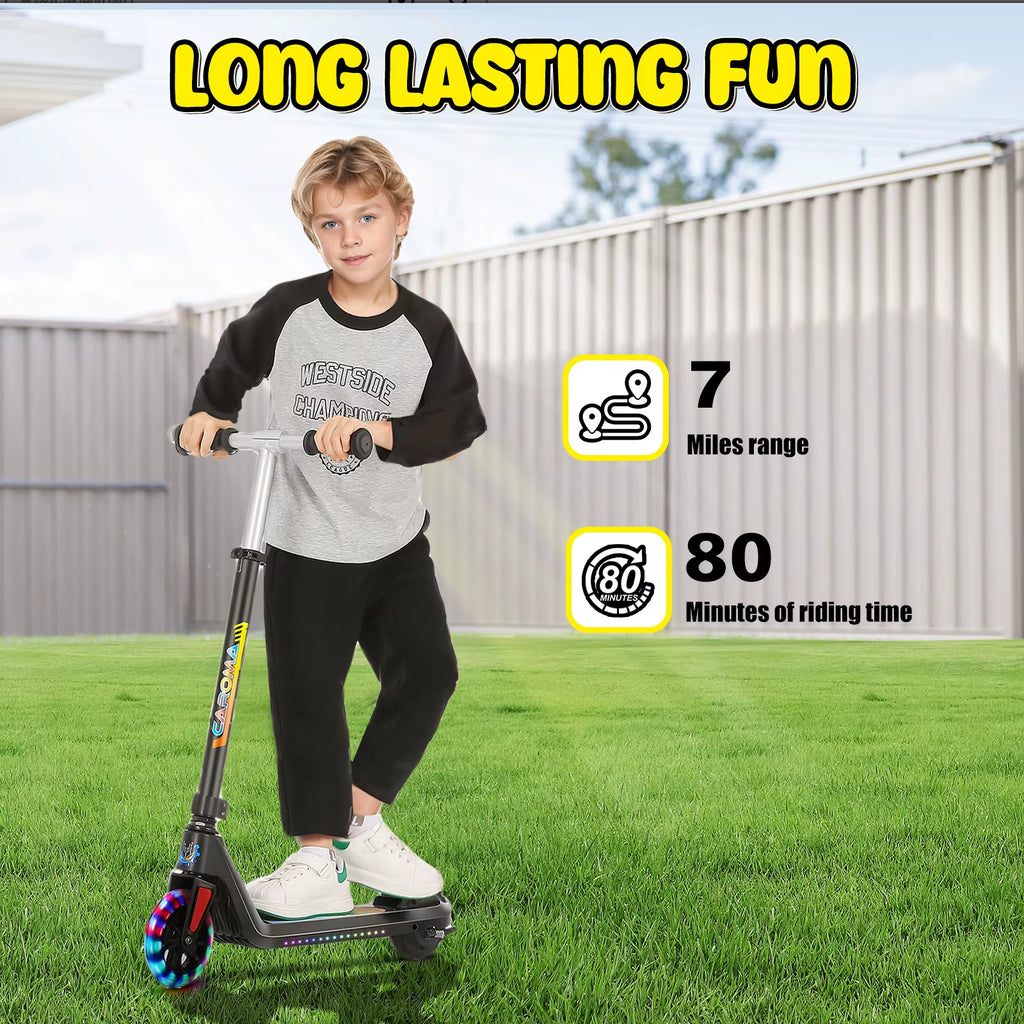 Electric Scooter for Kids Ages 6-14,120W Motor,Colorful Light,Adjustable Height&Speed,Foldable Scooter,Ul 1 Year Warranty