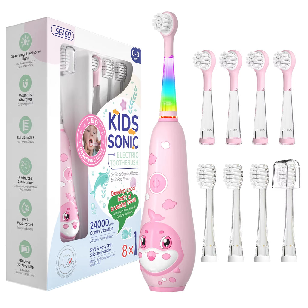 Kids Electric Toothbrush Child Dolphin Colorful Observing LED 2 Mins Smart Timer IPX7 Waterproof Teeth Cleaning