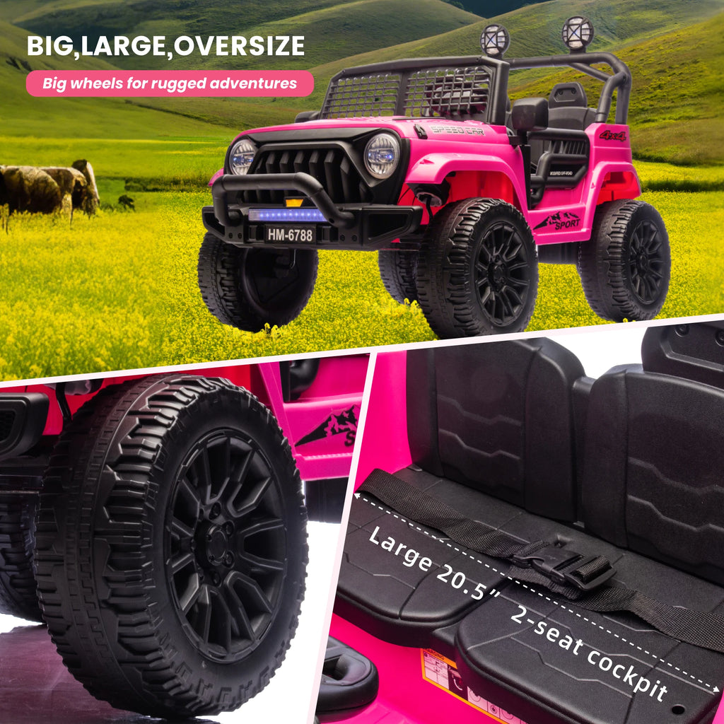 24V Two Seater Electric Car for Kids, Ride on Car with Remote Control, with 3 Speeds Adjustable, LED Headlight, Bluetooth, Music