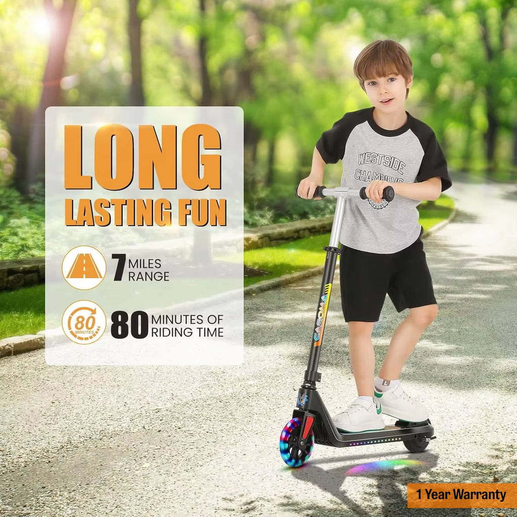 Electric Scooter for Kids Ages 6-14,120W Motor,Colorful Light,Adjustable Height&Speed,Foldable Scooter,Ul 1 Year Warranty