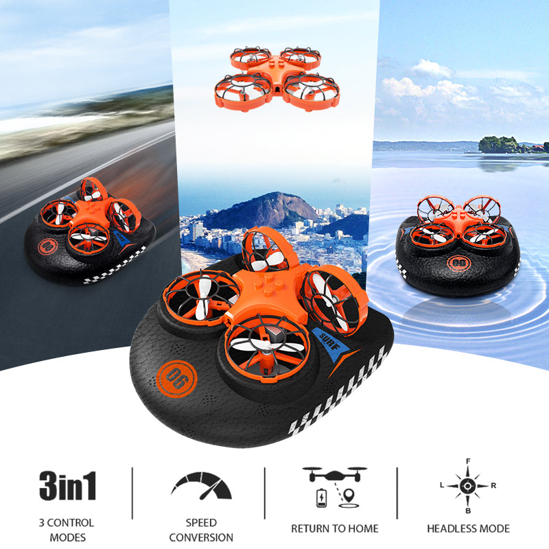 RC Boat Water Land and Air Four-Axis Hovercraft Three-In-One Multi-Function Toy One-Button Tumbling Mini Drone
