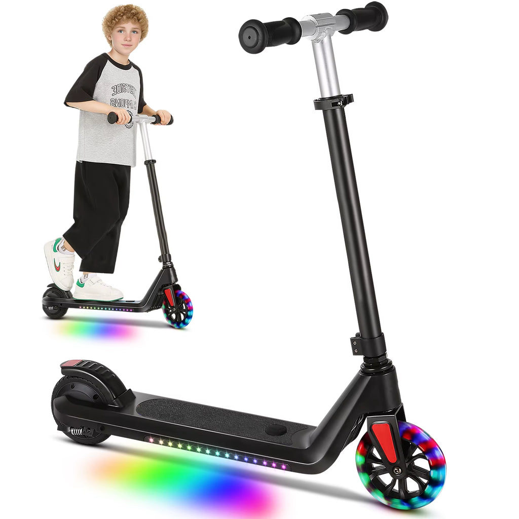 Electric Scooter for Kids Ages 6-14,120W Motor,Colorful Light,Adjustable Height&Speed,Foldable Scooter,Ul 1 Year Warranty